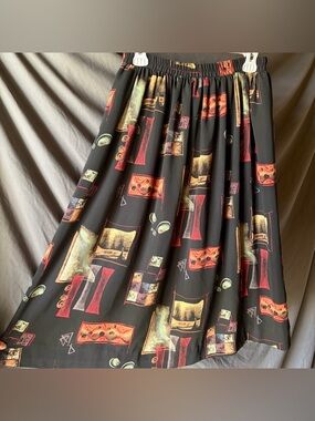 JONES SPORT OF DALLAS VNTG Global Village Coffeehouse Midi Skirt Pockets MEDIUM